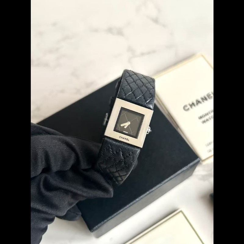 【LA LUNE】稀有中古二手Chanel Metalaase黑銀色石英古董錶金屬帶女裝手腕錶-7