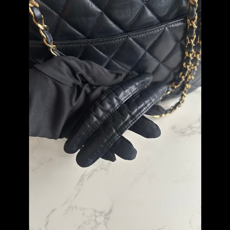 【LA LUNE】稀有中古包 Chanel黑色皮革托特包 單肩包 側背包 二手包 古董包-2