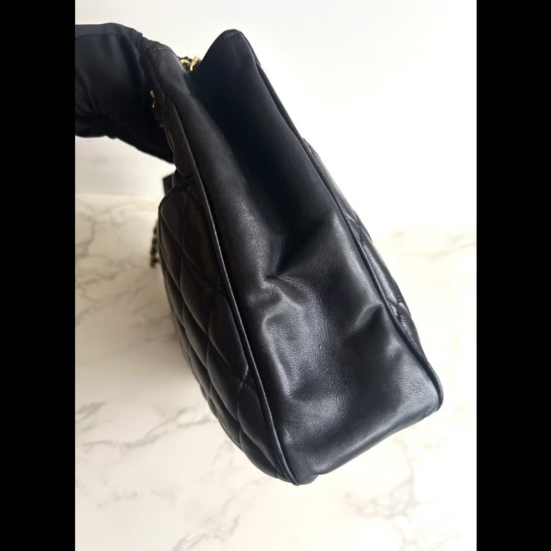 【LA LUNE】稀有中古包 Chanel黑色皮革托特包 單肩包 側背包 二手包 古董包-5