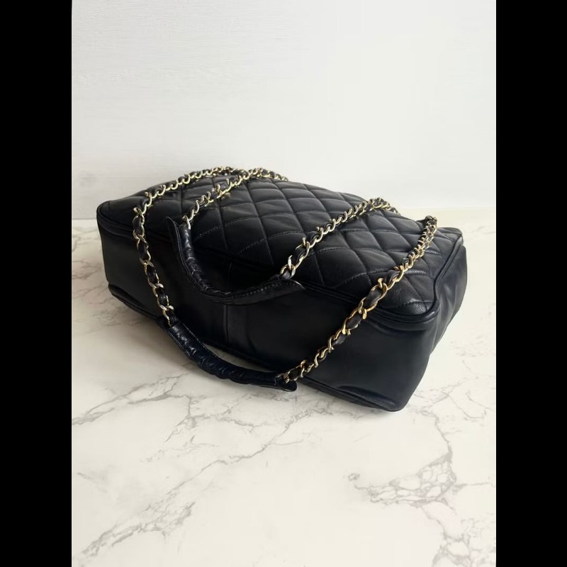 【LA LUNE】稀有中古包 Chanel黑色皮革托特包 單肩包 側背包 二手包 古董包-8
