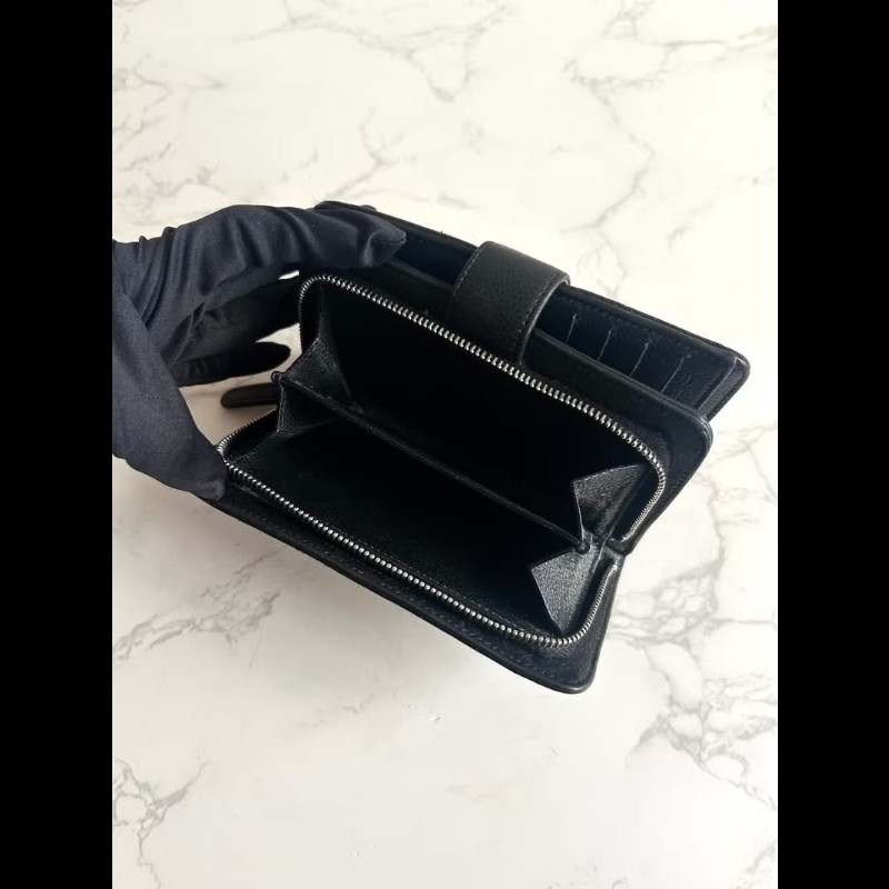 【LA LUNE】Chanel黑銀扣魚子醬皮革中夾 錢包 皮夾 卡片 零錢包 中古包 二手-5