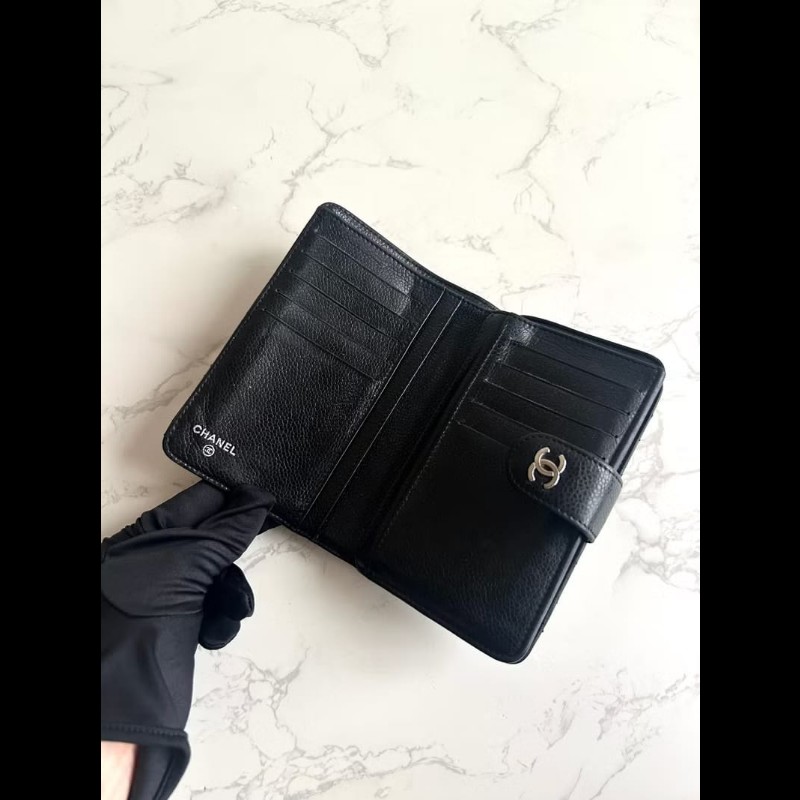 【LA LUNE】Chanel黑銀扣魚子醬皮革中夾 錢包 皮夾 卡片 零錢包 中古包 二手-6