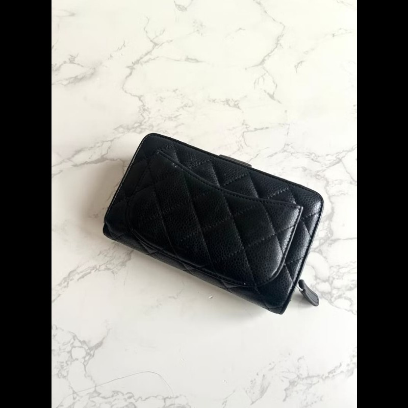 【LA LUNE】Chanel黑銀扣魚子醬皮革中夾 錢包 皮夾 卡片 零錢包 中古包 二手-8