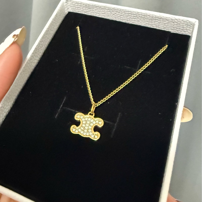 CELINE TRIOMPHE萊茵石水鑽項鍊 金色-3