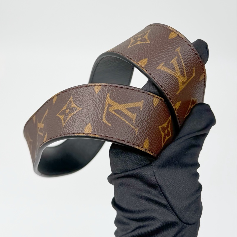 Louis Vuitton 經典Monogram 原花拼黑色牛皮雙面寬肩帶-3