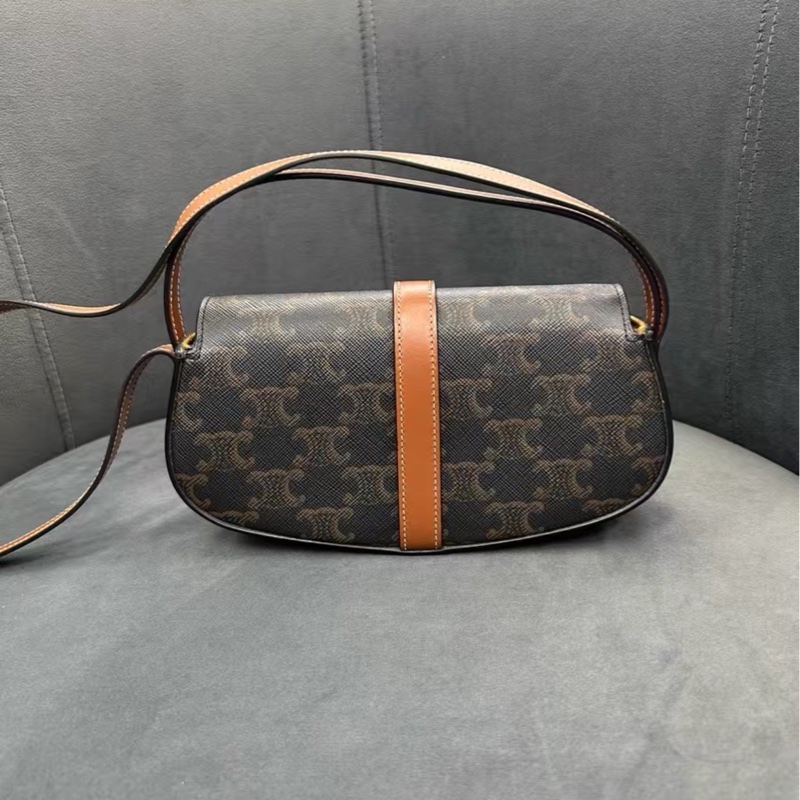 精緻小巧99新🆕Celine賽琳凱旋門老花金色鎖頭腋下包單肩手提包-13