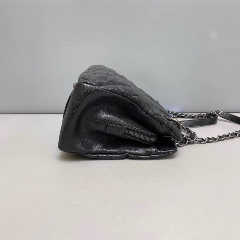 全網最低價😍Chanel香奈兒黑色復古銀扣荔枝皮托特包單肩手提包-9