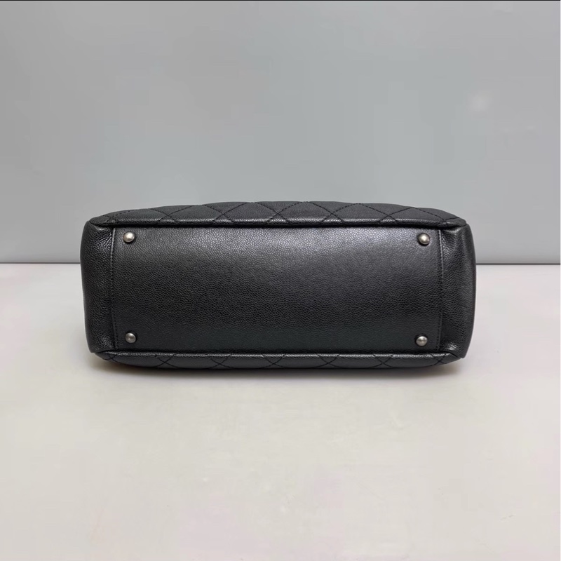 全網最低價😍Chanel香奈兒黑色復古銀扣荔枝皮托特包單肩手提包-11