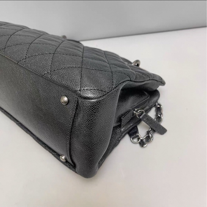 全網最低價😍Chanel香奈兒黑色復古銀扣荔枝皮托特包單肩手提包-16