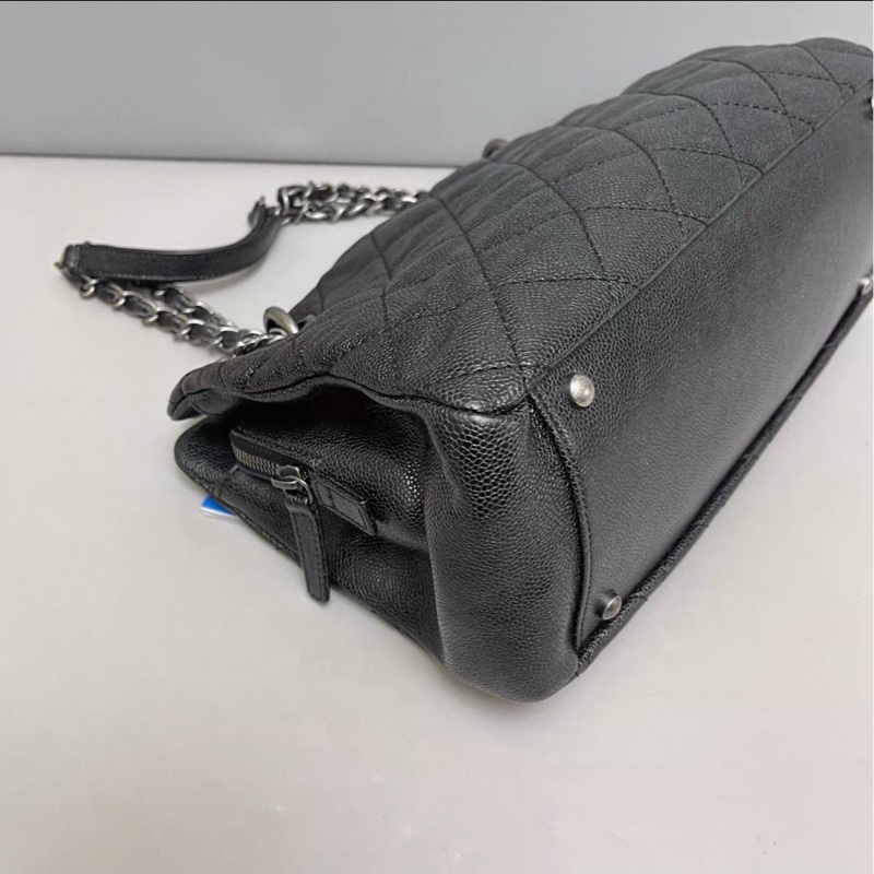 全網最低價😍Chanel香奈兒黑色復古銀扣荔枝皮托特包單肩手提包-22
