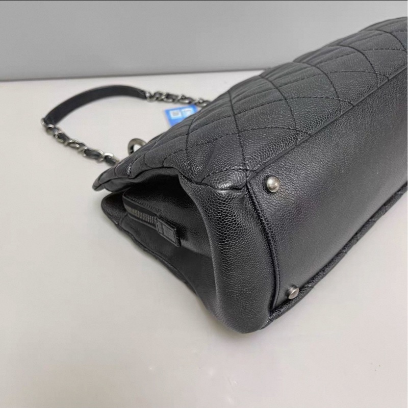 全網最低價😍Chanel香奈兒黑色復古銀扣荔枝皮托特包單肩手提包-23