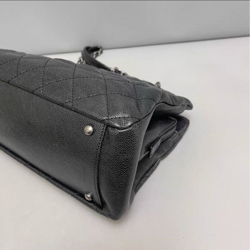 全網最低價😍Chanel香奈兒黑色復古銀扣荔枝皮托特包單肩手提包-24