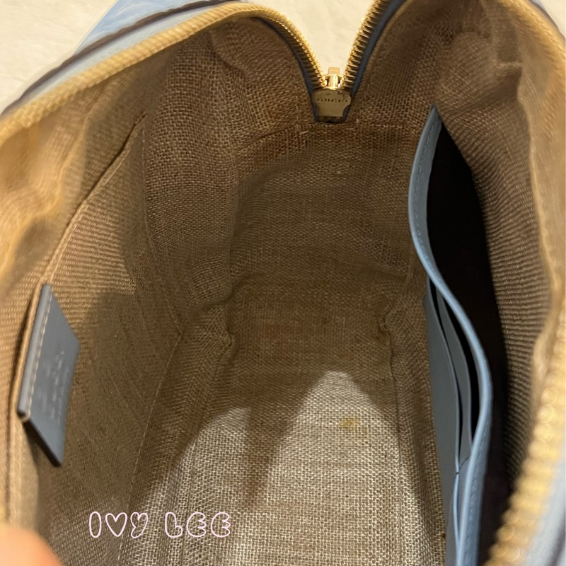 GUCCI  449413 壓紋LOGO ssima系列緹花牛皮斜背包 肩背包 水藍 相機包 正品 二手精品-7