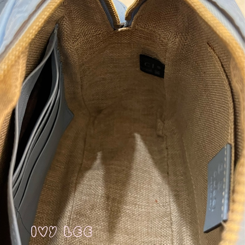 GUCCI  449413 壓紋LOGO ssima系列緹花牛皮斜背包 肩背包 水藍 相機包 正品 二手精品-8