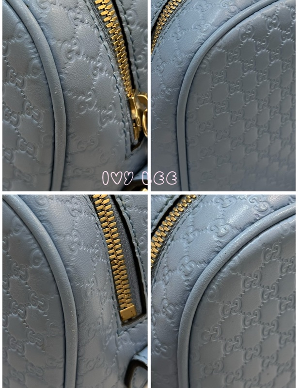 GUCCI  449413 壓紋LOGO ssima系列緹花牛皮斜背包 肩背包 水藍 相機包 正品 二手精品-13