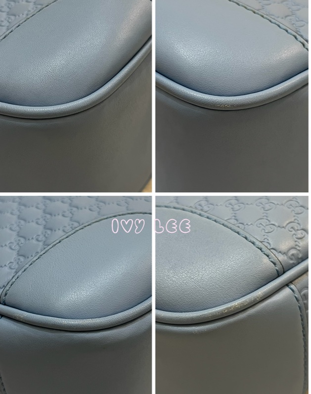 GUCCI  449413 壓紋LOGO ssima系列緹花牛皮斜背包 肩背包 水藍 相機包 正品 二手精品-14