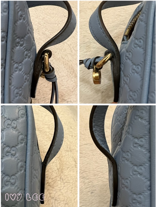 GUCCI  449413 壓紋LOGO ssima系列緹花牛皮斜背包 肩背包 水藍 相機包 正品 二手精品-17