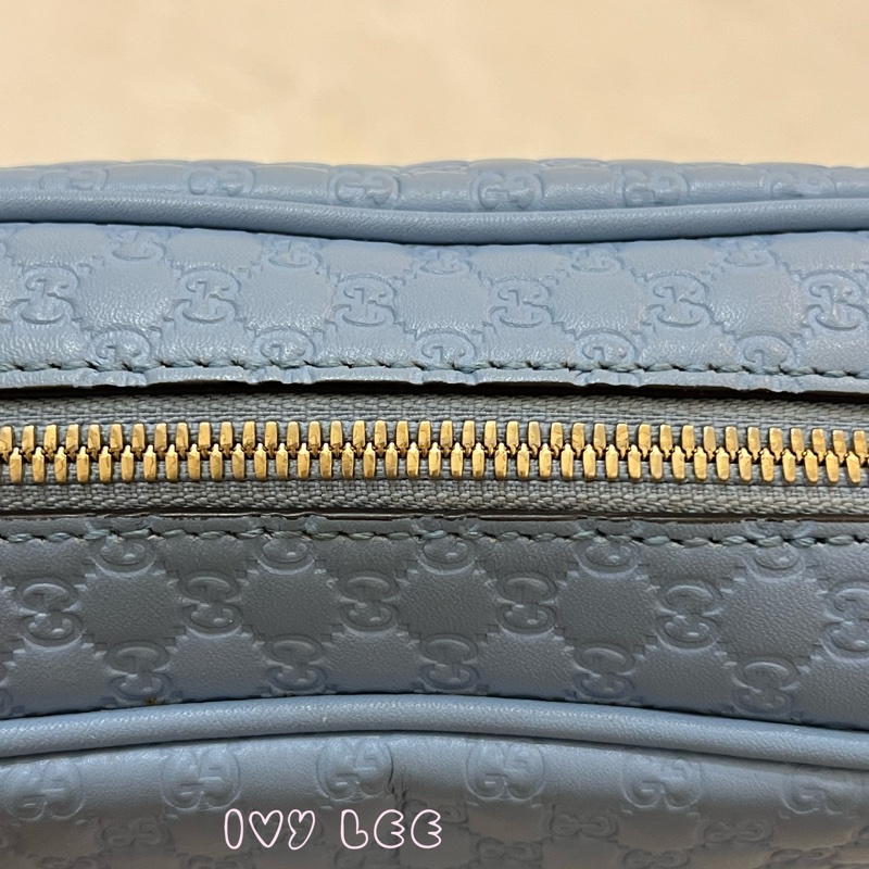 GUCCI  449413 壓紋LOGO ssima系列緹花牛皮斜背包 肩背包 水藍 相機包 正品 二手精品-19
