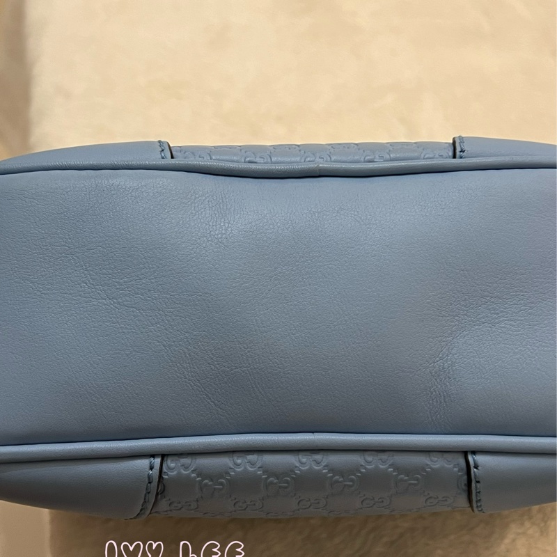 GUCCI  449413 壓紋LOGO ssima系列緹花牛皮斜背包 肩背包 水藍 相機包 正品 二手精品-26