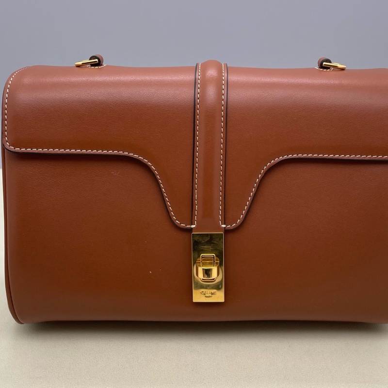 賽琳/Celine  焦糖色牛皮金扣soft 16單肩包 尺寸：24×17×6cm  附件：肩帶-7