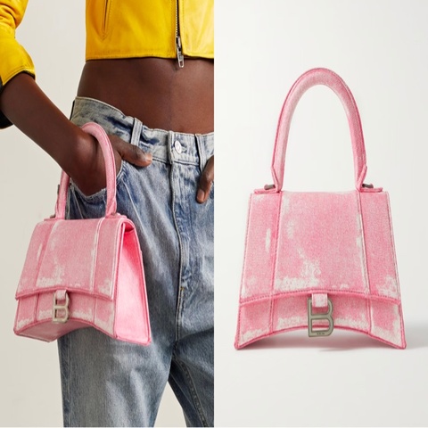 全新 BALENCIAGA 皮革 沙漏包  斜背包 巴黎世家 粉色牛仔s號原價92500