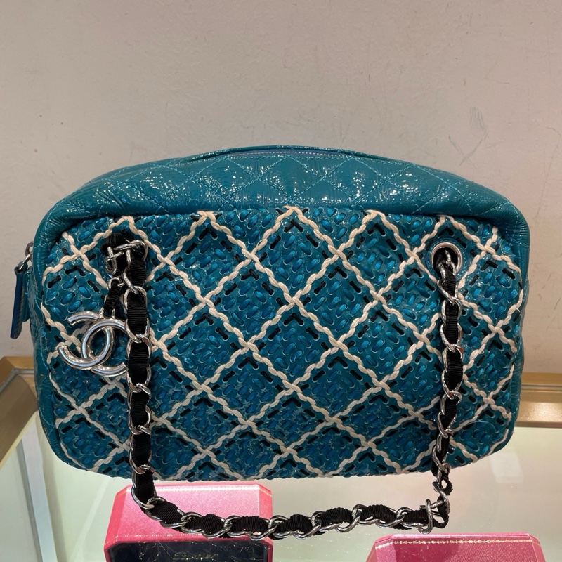 Chanel/香奈兒 14開保齡球漆皮編織款單肩包尺寸27x17x9cm無附件-0