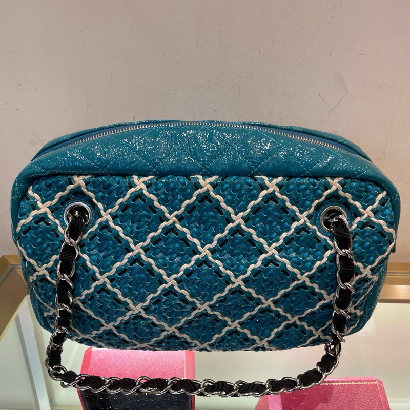 Chanel/香奈兒 14開保齡球漆皮編織款單肩包尺寸27x17x9cm無附件-1