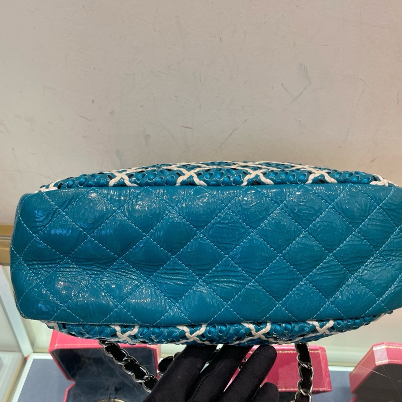 Chanel/香奈兒 14開保齡球漆皮編織款單肩包尺寸27x17x9cm無附件-8