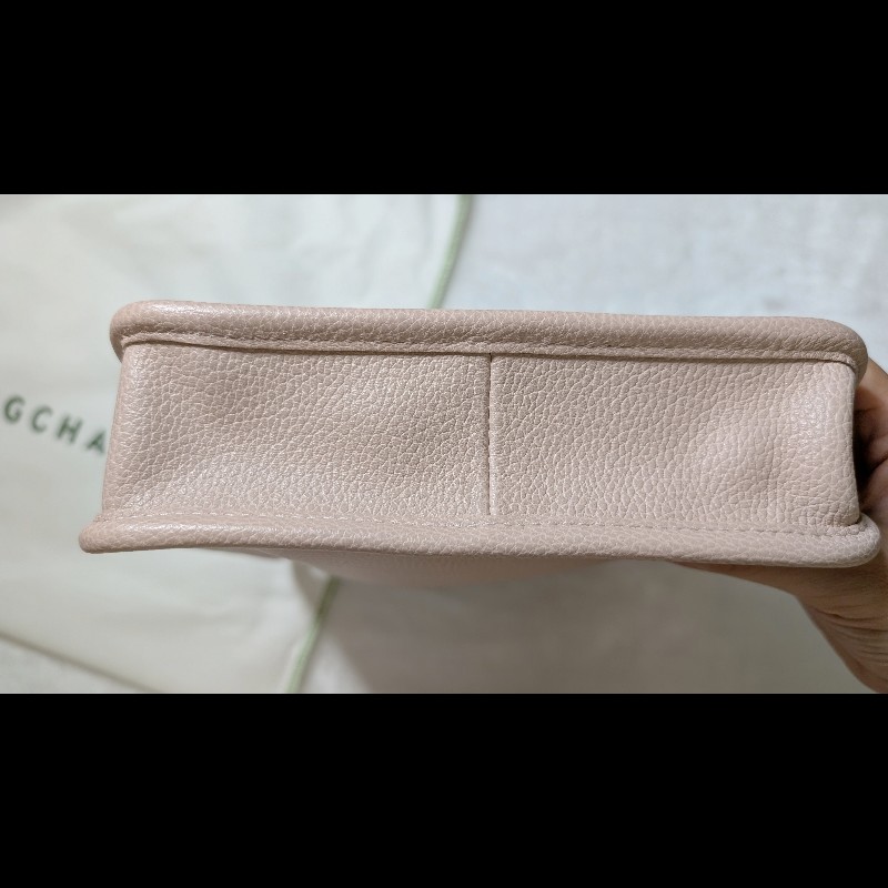 LONGCHAMP LE FOULONNÉ 牛皮斜背小方包 吐司包 小號 裸粉色-3