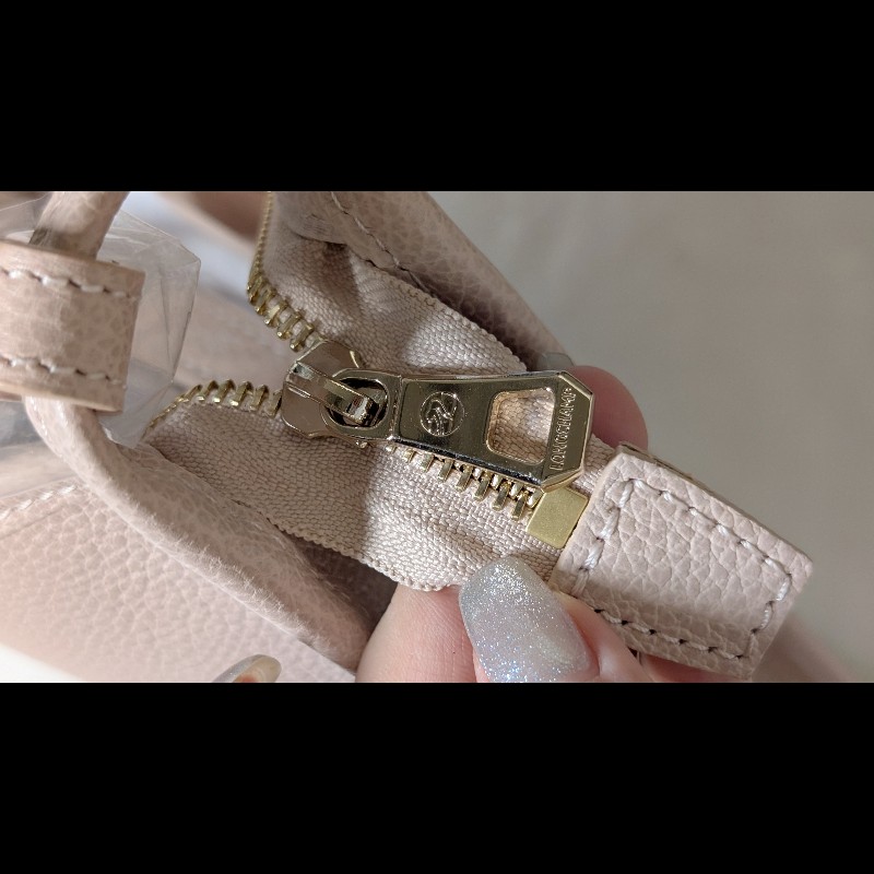 LONGCHAMP LE FOULONNÉ 牛皮斜背小方包 吐司包 小號 裸粉色-5