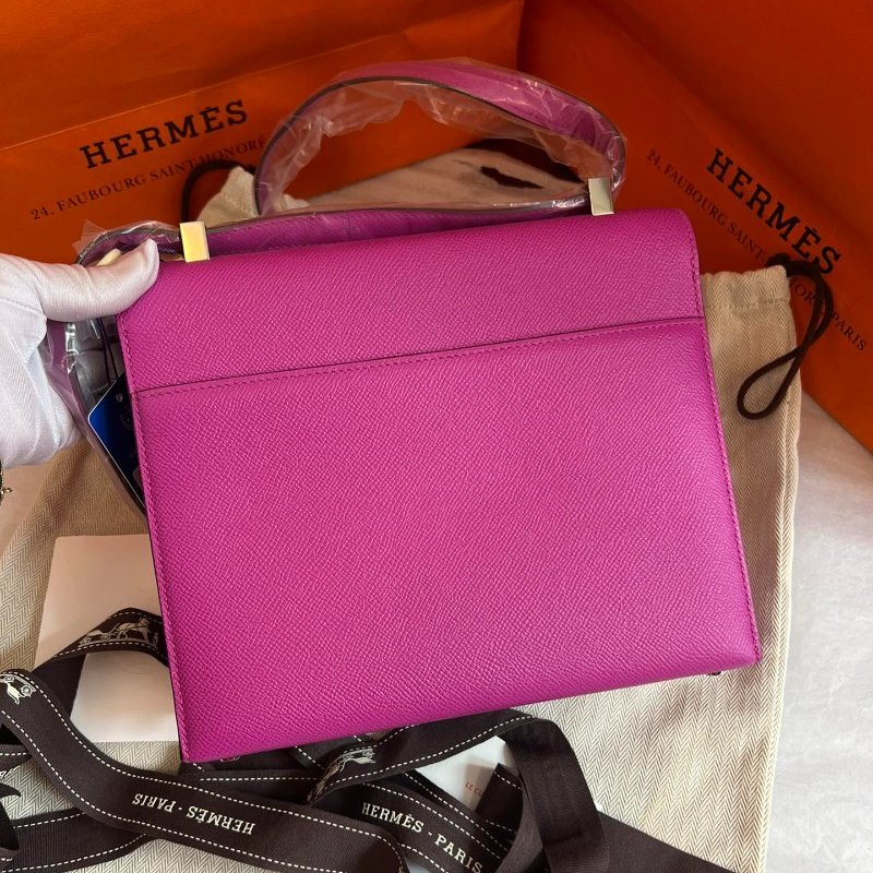 閒置新 Hermes愛馬仕 Verrou23 插銷包/手槍包 玉蘭粉 銀扣 Epsom皮-1