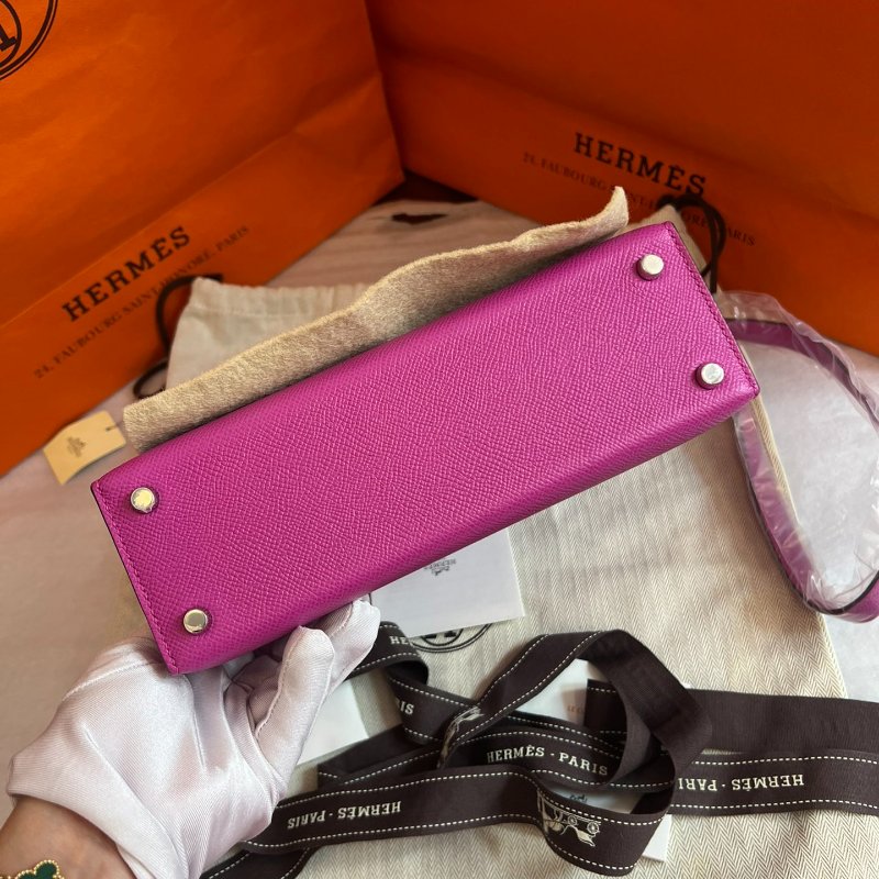 閒置新 Hermes愛馬仕 Verrou23 插銷包/手槍包 玉蘭粉 銀扣 Epsom皮-3