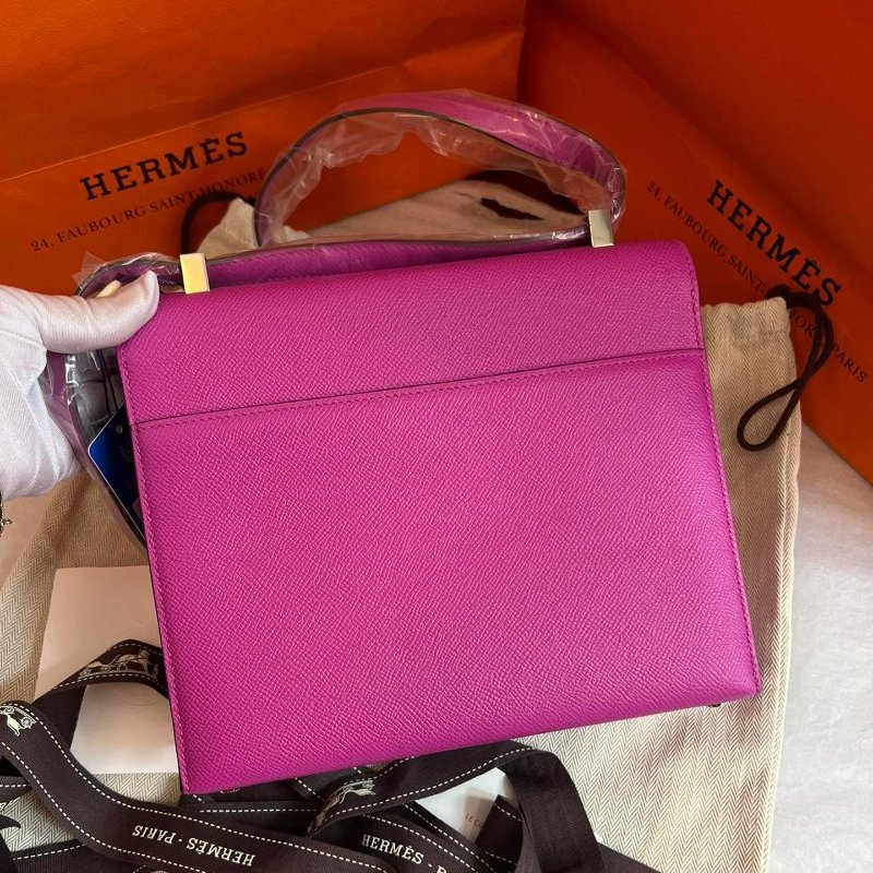 閒置新 Hermes愛馬仕 Verrou23 插銷包/手槍包 玉蘭粉 銀扣 Epsom皮-6