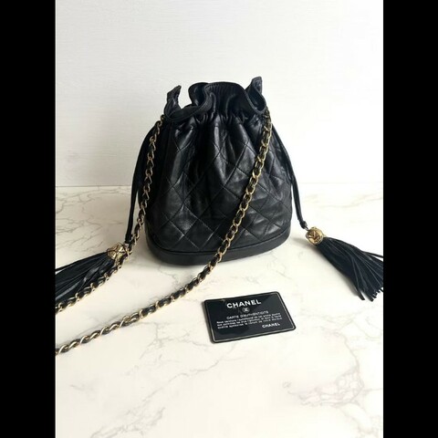 【LA LUNE】絕版中古包 Chanel黑金流蘇水桶包 側背包 單肩包 斜孭包 二手肩背包