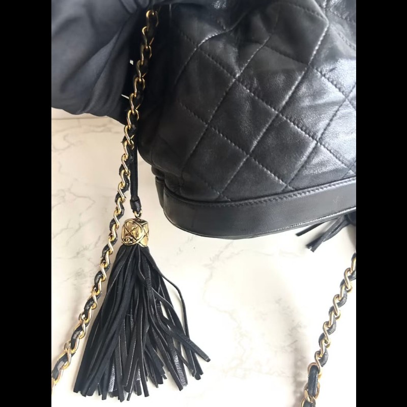 【LA LUNE】絕版中古包 Chanel黑金流蘇水桶包 側背包 單肩包 斜孭包 二手肩背包-2