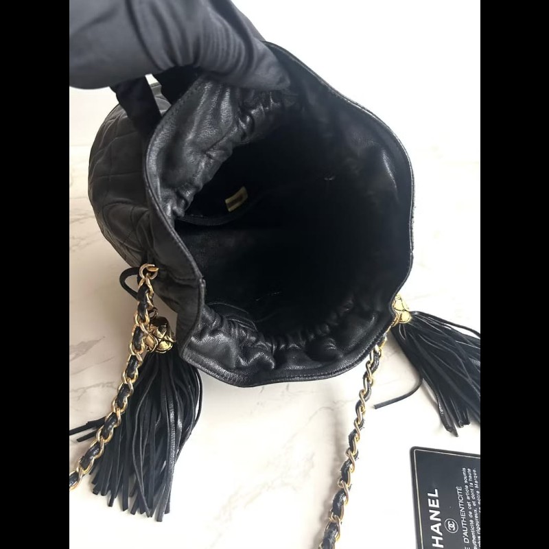 【LA LUNE】絕版中古包 Chanel黑金流蘇水桶包 側背包 單肩包 斜孭包 二手肩背包-4