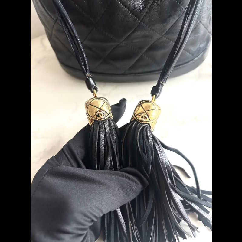 【LA LUNE】絕版中古包 Chanel黑金流蘇水桶包 側背包 單肩包 斜孭包 二手肩背包-5