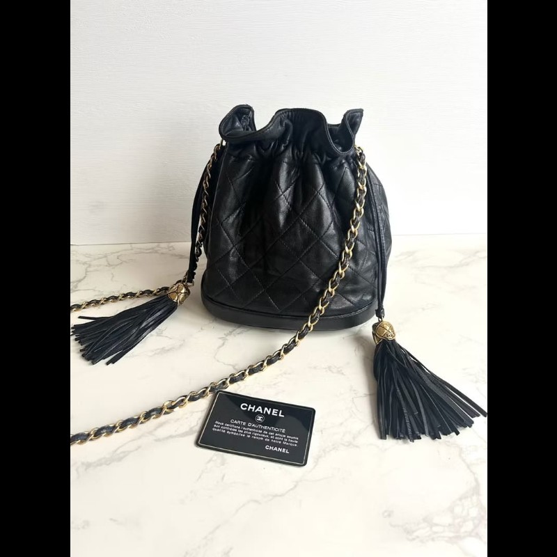 【LA LUNE】絕版中古包 Chanel黑金流蘇水桶包 側背包 單肩包 斜孭包 二手肩背包-6