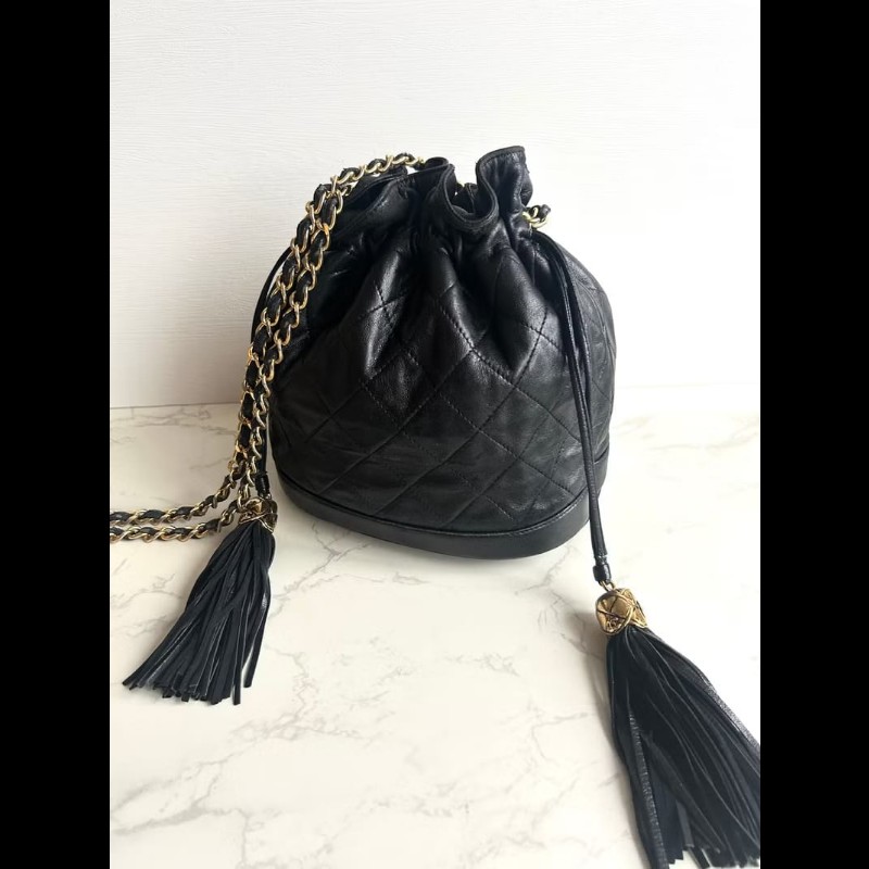 【LA LUNE】絕版中古包 Chanel黑金流蘇水桶包 側背包 單肩包 斜孭包 二手肩背包-7