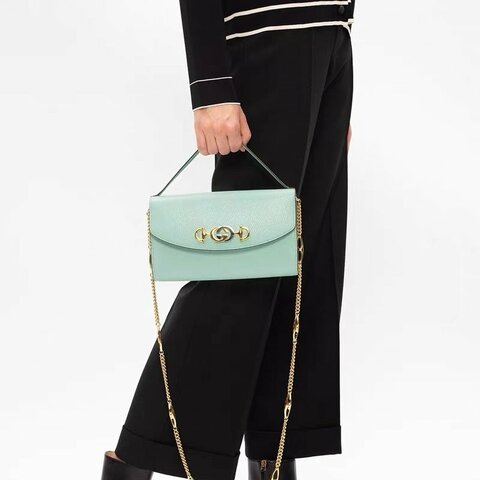 GUCCI ZUMI系列 冰淇淋綠色  手提包鏈條包 牛皮 19*12 99新配件塵袋