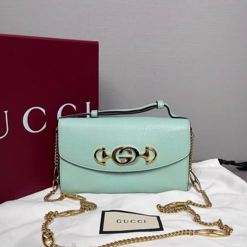 GUCCI ZUMI系列 冰淇淋綠色  手提包鏈條包 牛皮 19*12 99新配件塵袋-1