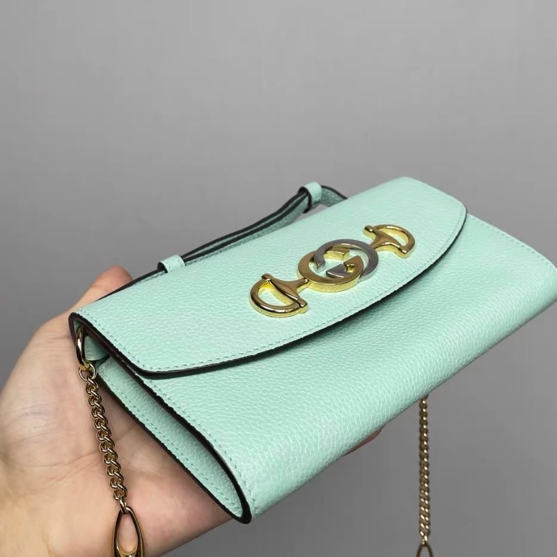 GUCCI ZUMI系列 冰淇淋綠色  手提包鏈條包 牛皮 19*12 99新配件塵袋-3