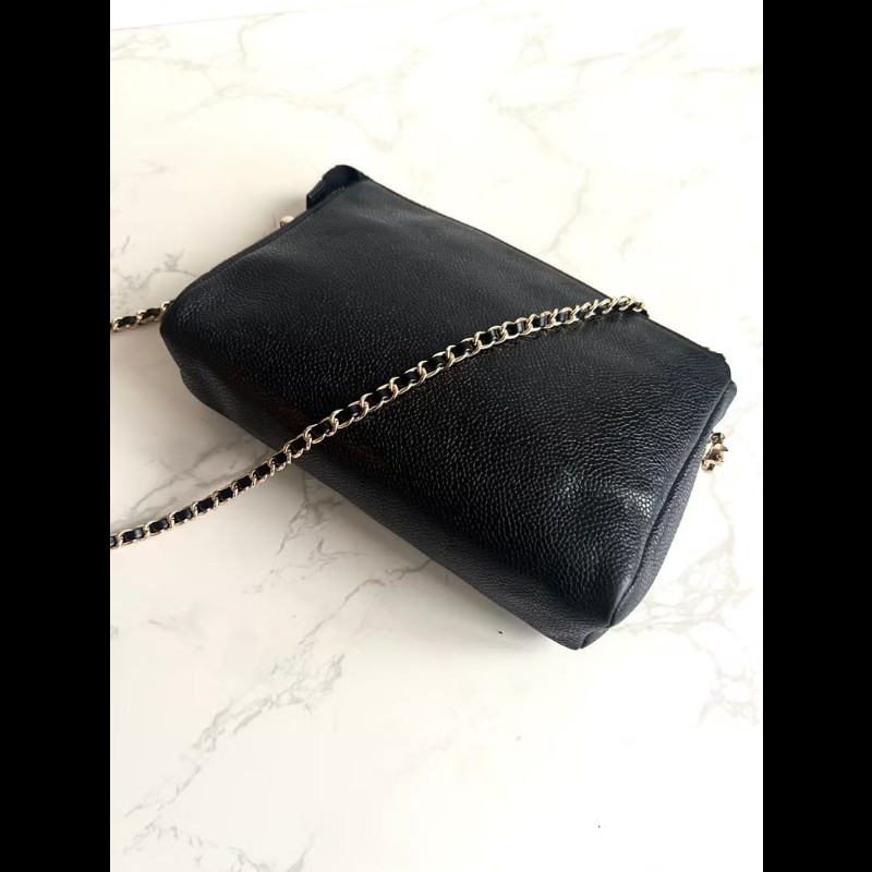 【LA LUNE】中古包Chanel黑色魚子醬皮革斜背包 單肩包 側背包 二手包 古董包-5