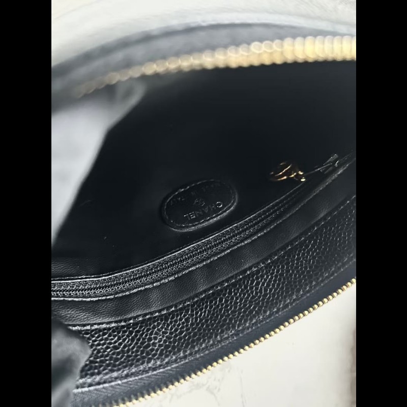 【LA LUNE】中古包Chanel黑色魚子醬皮革斜背包 單肩包 側背包 二手包 古董包-6