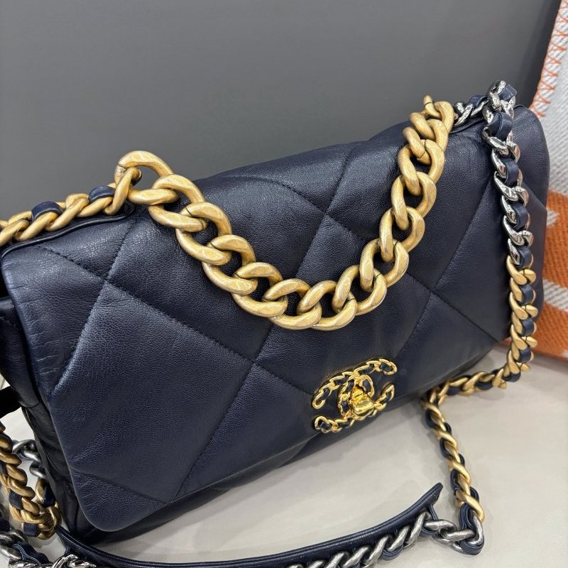 閒置新 香奈兒/Chanel 深藍色19bag中号-3