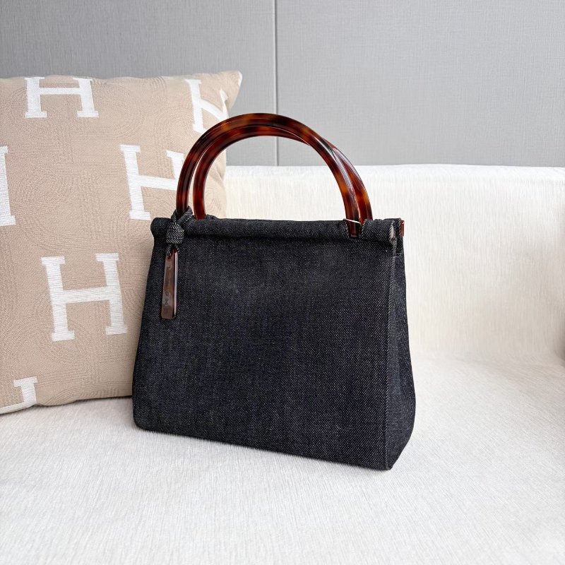 Chanel 玳瑁手提 牛仔黑 時髦復古風 25*22*7 98新配件塵袋-2