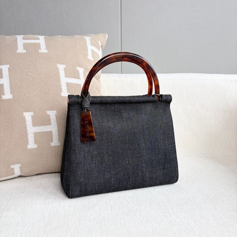 Chanel 玳瑁手提 牛仔黑 時髦復古風 25*22*7 98新配件塵袋-3