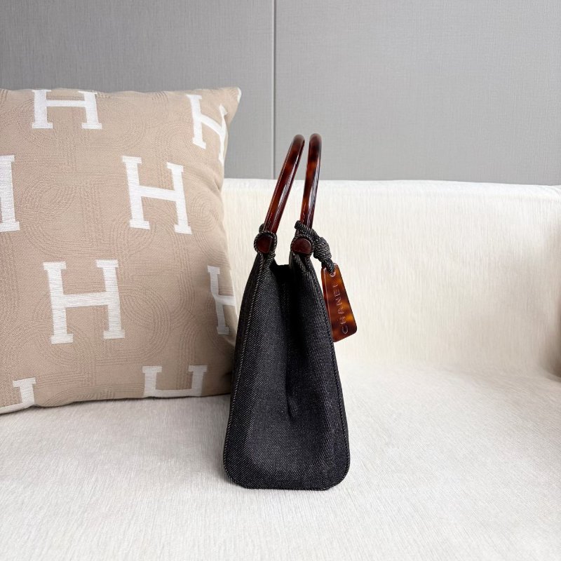 Chanel 玳瑁手提 牛仔黑 時髦復古風 25*22*7 98新配件塵袋-5