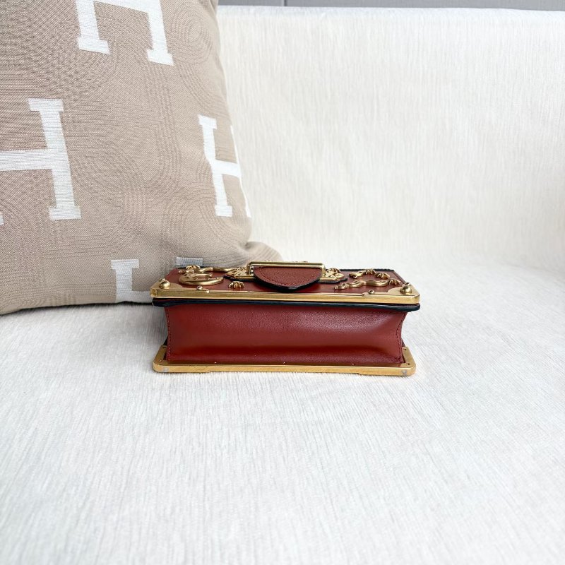 Prada 宮廷系列星月盒子包 棕色拼黑 金扣 18*13*5.5 98新塵袋 購證 保卡 肩帶-5