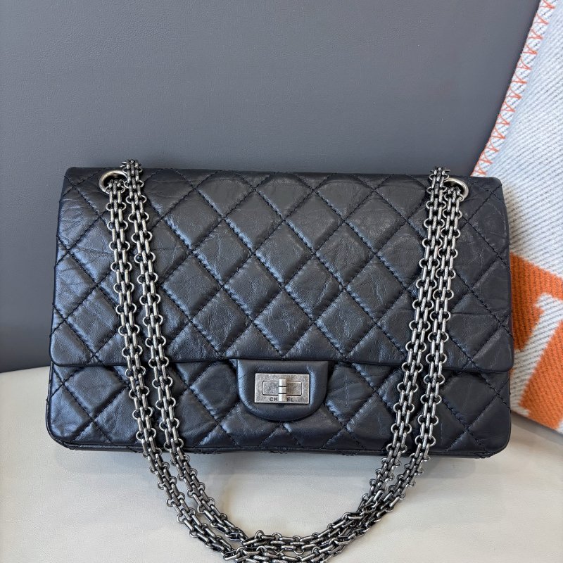 閒置新 香奈兒/Chanel 黑銀2.55中號鏈條包-5